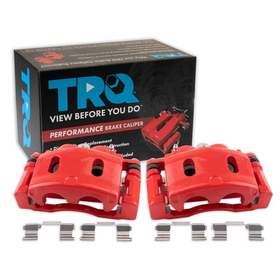 TRQ Front Brake Caliper Set Painted Red Brackets Fits 2008-2020 Cadillac Escalade 2008-2019 Chevrolet Silverado 1500 2008-2019 GMC Sierra 1500