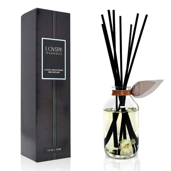 LOVSPA Baltic Amber Reed Diffuser Set with Sandalwood, citrus Floral Notes - Essential Oils - Scented Sticks - 4 Ounces - Made in The USA