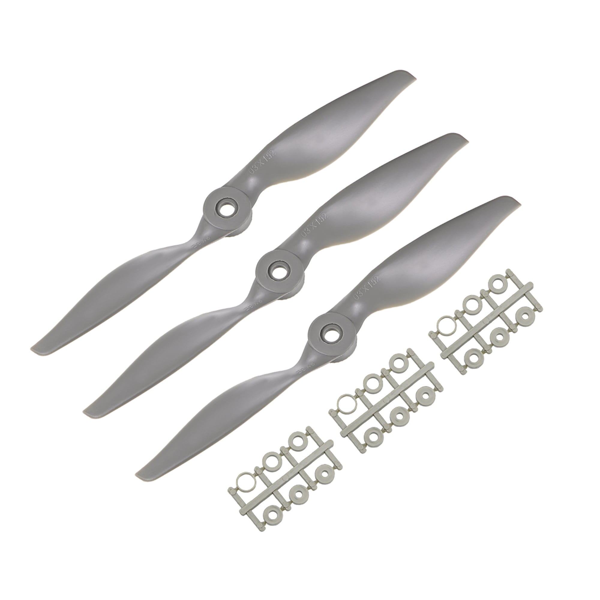 RC Propellers CW 8x6 Inches 2-Vane for Airplane Nylon Gray 3Pcs with Adapter Rings