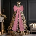 thumbnail image 4 of EP 49 Inches Christmas Tree Topper Bow Large Fluffy Tulle Christmas Bow for Car Giant Wreath Wall Decor with Long Streamers for Xmas Home Wedding Car Holiday Decor Supplies(Pink), 4 of 7