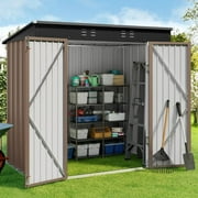 6x4 ft Outdoor Storage Shed on Sale, Sheds & Outdoor Storage with Lockable Doors, Metal Garden Shed by Durable Galvanized Steel for Patio, Lawn, Light Brown
