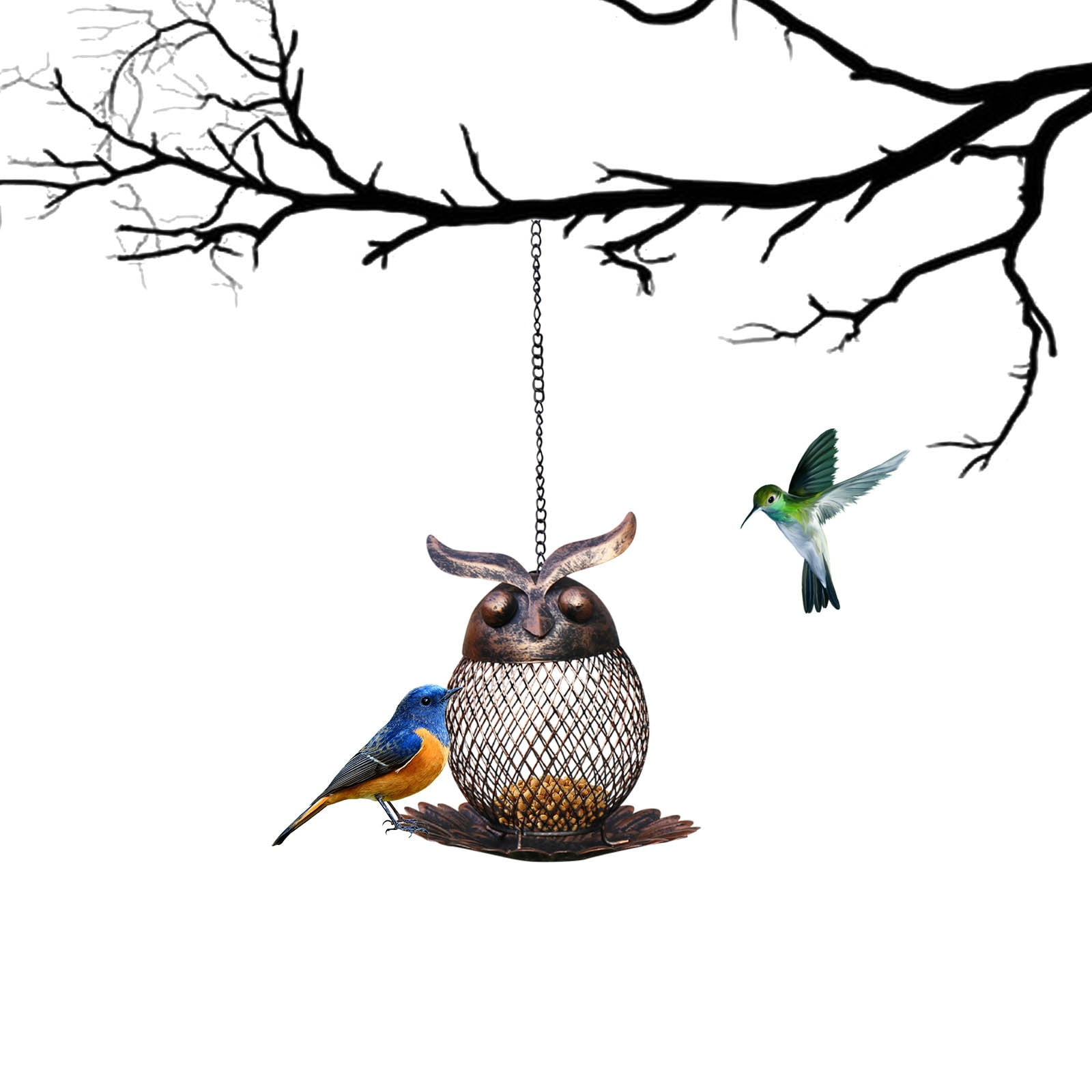 Clearance! Outdoor Garden Wild Bird Feeder Hanging Bird Feeders, Heavy Duty Copper Metal Mesh Wild Finch Bird Feeder for Outside with Hook for Garden Yard Decor, Owl Shaped