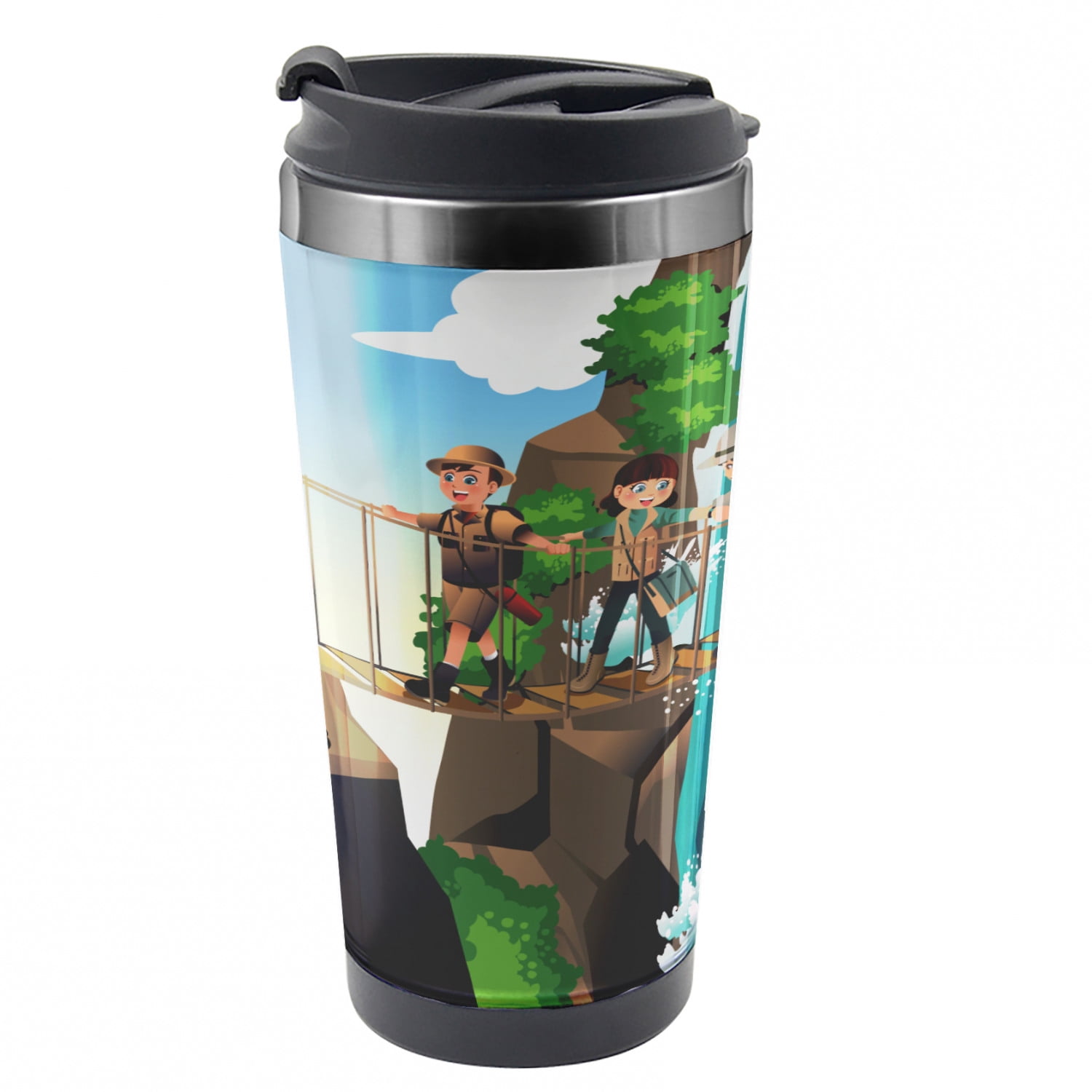 Travel Travel Mug 3 Youngsters Exploring Steel Thermal Cup 16 Oz By Ambesonne Walmart Com