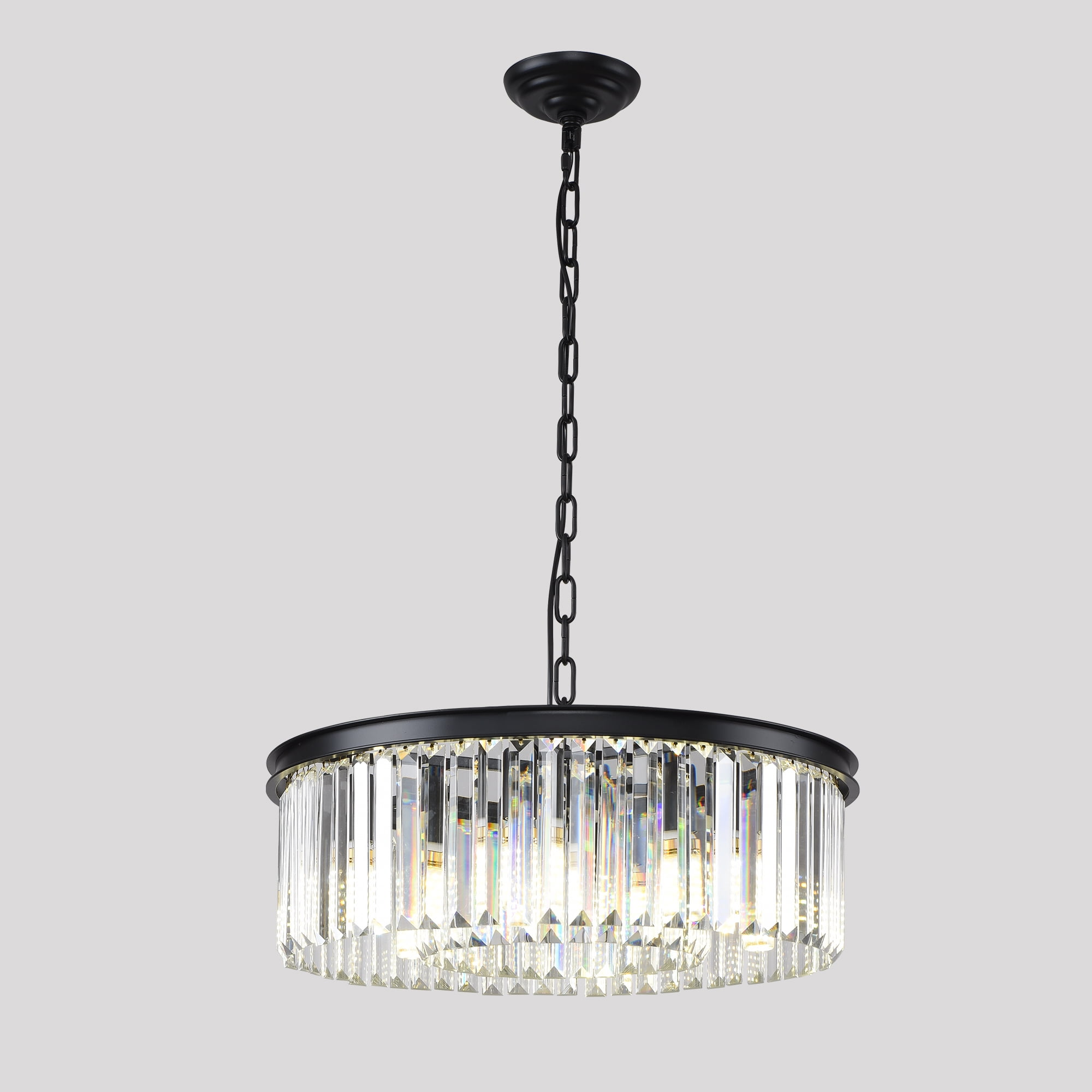 Black Modern Crystal Chandelier Lighting Ceiling Light Fixture 2-Tier K9 Crystal Hanging Pendant Light for Dining Room Bedroom Hallway