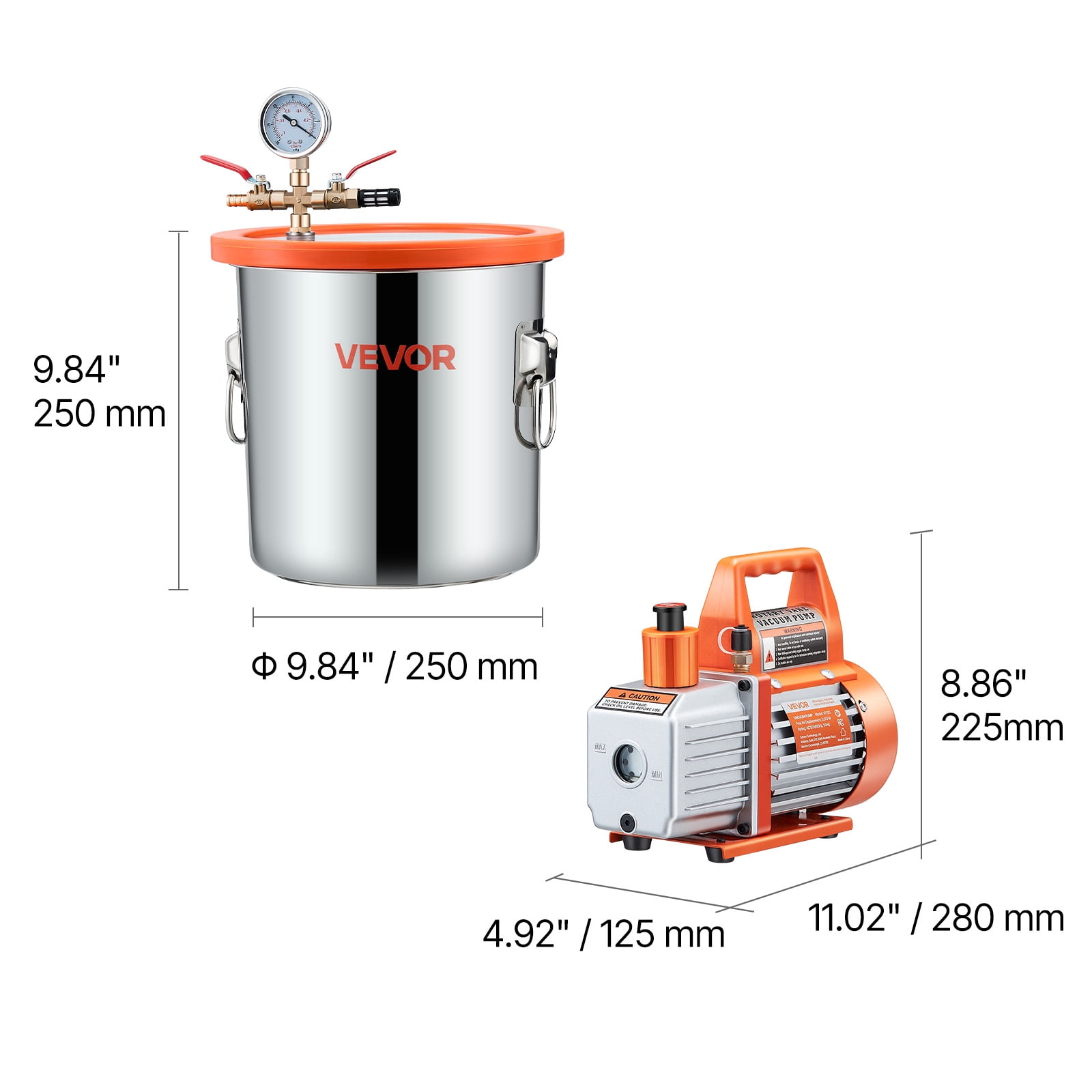 VEVOR 3 Gal Vacuum Chamber with Pump, 3.5 CFM, Stainless Steel Degassing Chamber Kit, Single Stage Vacuum Pump, Tempered Glass Lid, 4.92 ft Hose, Oil, for Stabilizing Wood Degassing Silicone Resin