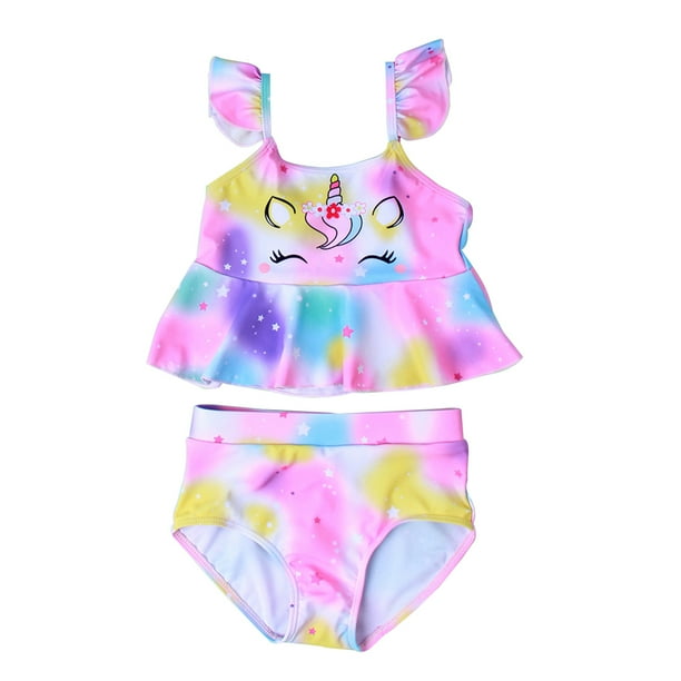 Girls Unicorn Swimsuit Bathing Suits Girl Ruffled Tankini Bikini Two