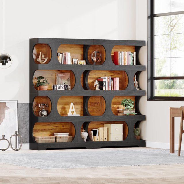 4-Tier Tall Bookcase, 71" S-Shaped Bookshelf, Wood Decorative Storage Shelving