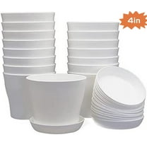 TRIANU Plant Pots, 16 Pack 4 inch Modern Plastic Planters with Drainage Holes and Saucers for Indoor Outdoor Plants and Flowers, White