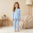 thumbnail image 2 of masbird Toddler Girls Boys Pajamas Cotton Kids 2 Piece Solid Color Pjs Sleepwear Clothes Sets Fall Winter 6-12 Months 12-24 Months 2t 3t 4t 5t 6t 7t 8t 9t Children(Blue,7-8 Y), 2 of 7