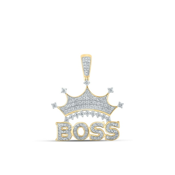 Macey Worldwide Jewelry 10k Yellow Gold Mens Diamond Boss Crown Charm