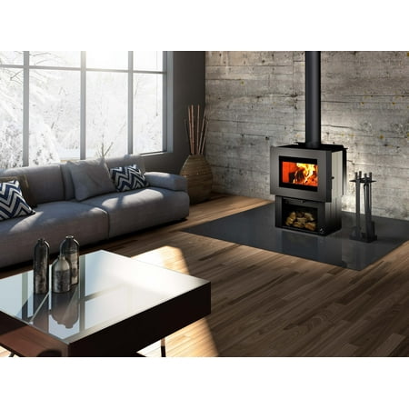 Osburn Wood Stove Osburn SOHO Wood Stove with Regular Pedestal, Ash Drawer and Creme Enamel Decorative Side Panels ()
