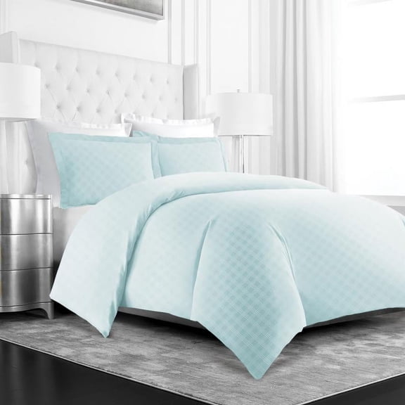 Noble Linens 3 Piece Duvet Hotel Collection Cover Set with Embossed Diamond Pattern