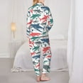 thumbnail image 5 of Kll Colorful Shark Print Women'S Long Sleeve Pajamas With Pants Sleepwear Loungewear 2 Set-Large, 5 of 9