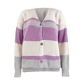 thumbnail image 4 of Qertyioot Chandails à Col en V pour Femmes Automne Hiver Pull Rayé à Boutons Tricoté, 4 of 6
