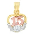thumbnail image 3 of 14K Tri Color Gold Sweet 15 Years Quinceanera Heart Cubic Zirconia CZ Charm Pendant with 1.5mm Valentino Chain Necklace - 18", 3 of 6