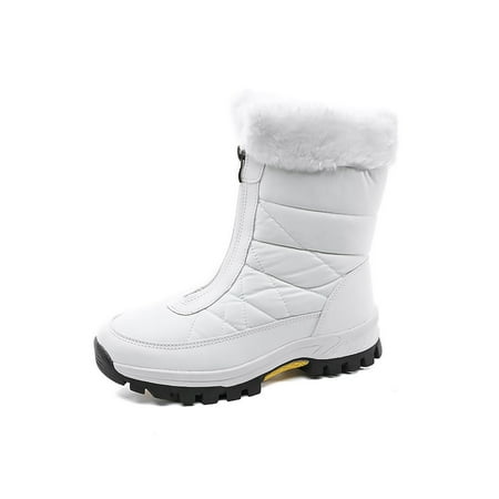 

Ritualay Womens Slip Resistant Snow Boots Front Zipper Warm Shoe Work Walking Plush Lining White 6.5