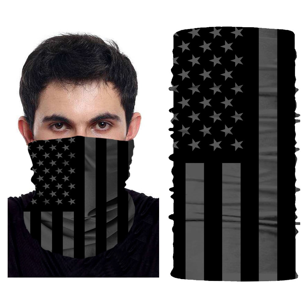 Face Cover Gaiter Unisex Bandana American Flag Headband Tube 3Pack 1Red & 2Black 