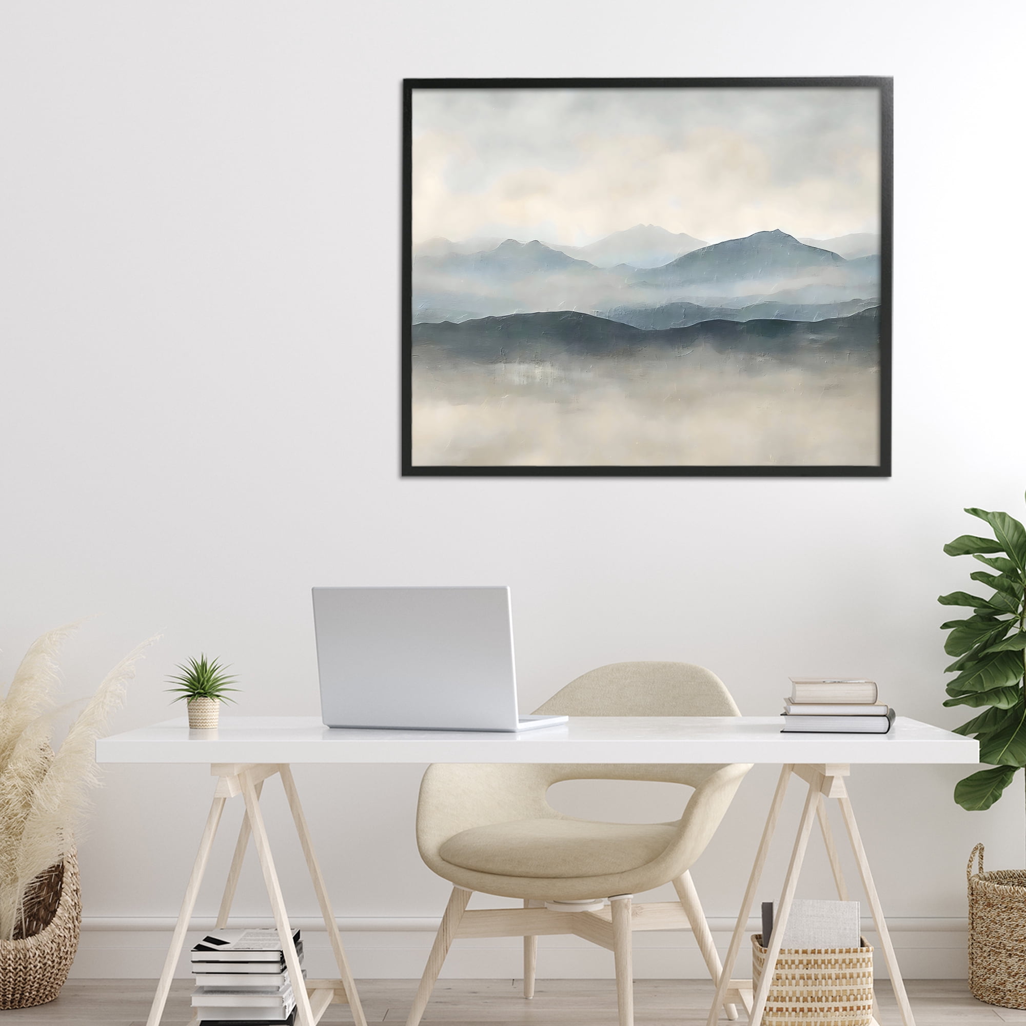 Stupell Industries Misty Muted Mountainscape Black Framed Giclee Art, design by Riley B