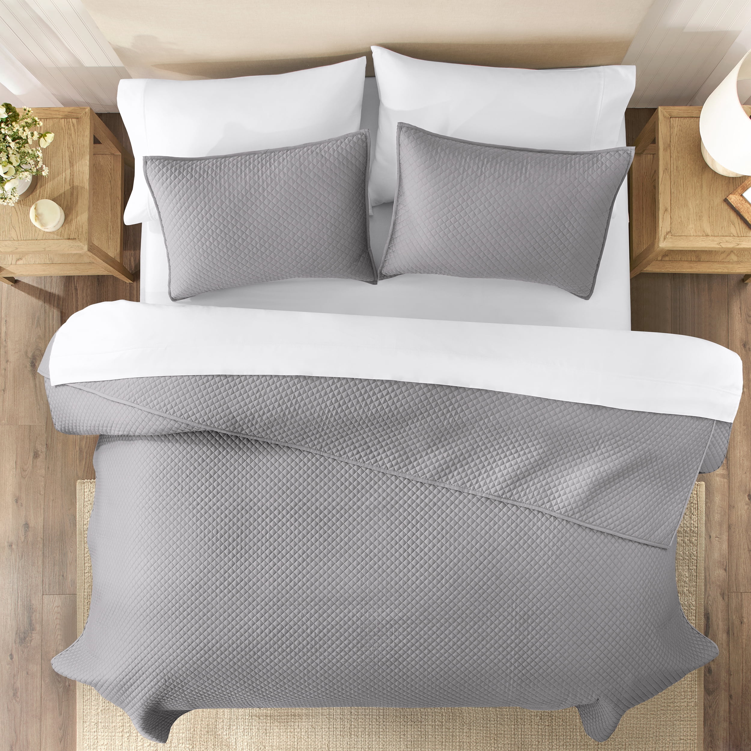 Wamsutta 1846 Cotton Tencel 3-Piece Gray Flannel Diamond Stitch Quilt Set, King