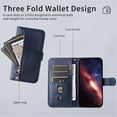 thumbnail image 3 of For iPhone 16 Pro 6.3-inch Wallet Case for Women Men Multi-Card Slots Zipper Pocket Leather Phone Case,Blue,For iPhone 16 Pro, 3 of 7
