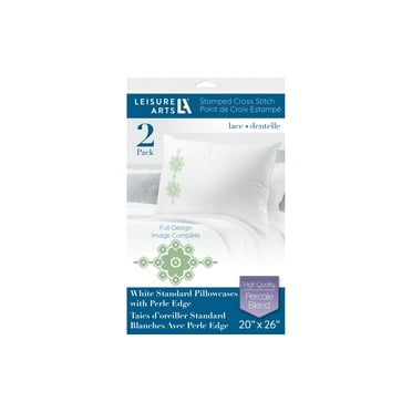 Leisure Arts Pillowcase 20"X26" Lace 2Pc, Embroidery Pillow Kit, Stamped Embroidery Pillowcases, Pillow Cases Stamped, Stamped Cross Stitch Cases