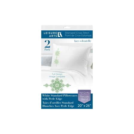 Leisure Arts Pillowcase 20"X26" Lace 2Pc, Embroidery Pillow Kit, Stamped Embroidery Pillowcases, Pillow Cases Stamped, Stamped Cross Stitch Cases