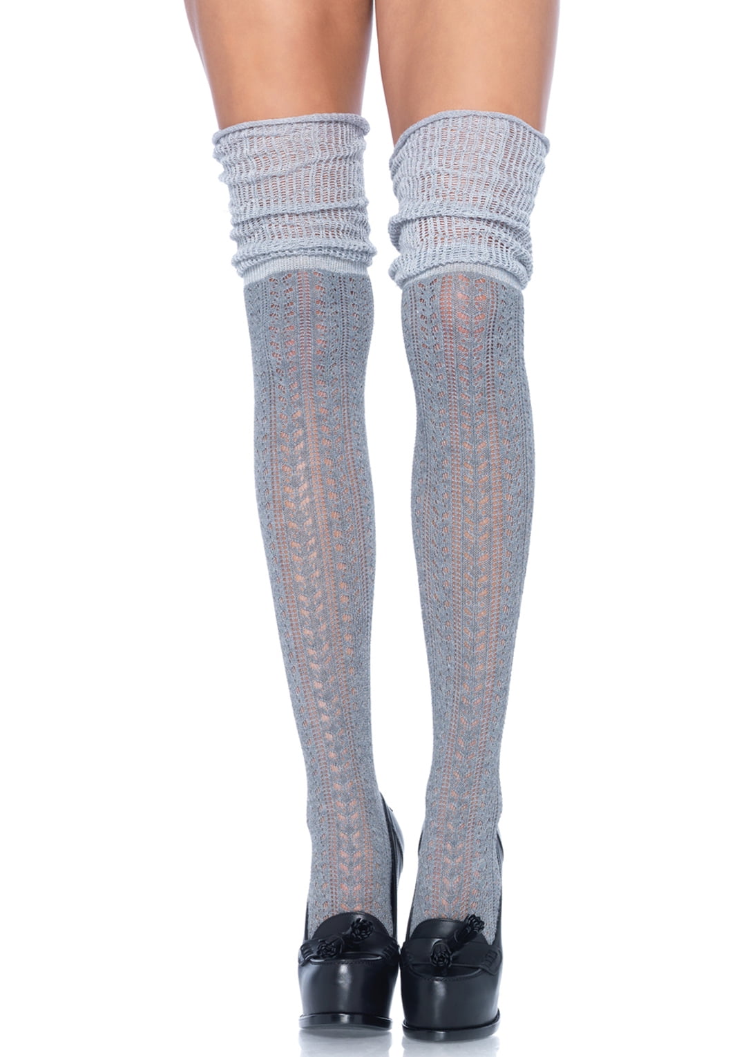 Ladies white thigh high Pointelle cotton stockings