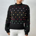 thumbnail image 2 of WCMZJ Women's 2024 Mock Neck Lantern Sleeve Rainbow Colorful Pom Pom Sweater Pullover Elegant Knit Jumper Top Black XL, 2 of 9