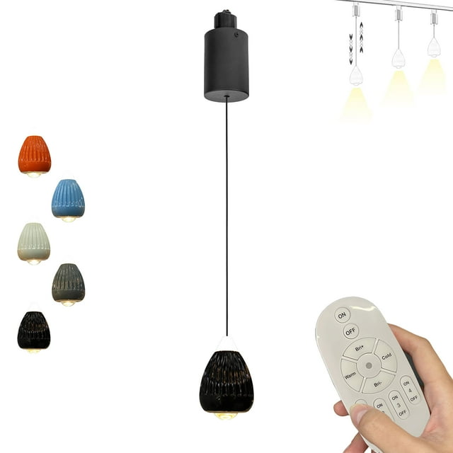 FSLiving Adjustable Height Track Pendnat Light H-Type Retractable Lift Light by Remote Control with Stepless Dimming Macaron Aluminium Lamp for Indoor Kitchen Island,Glossy Black - 1 Light
