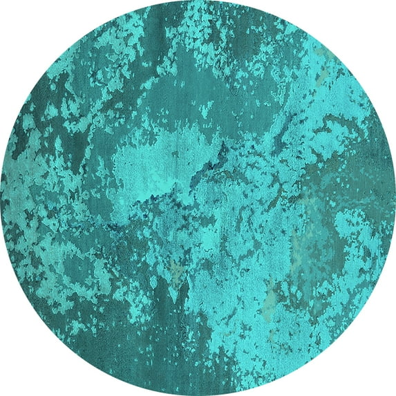 Ahgly Company Indoor Round Oriental Turquoise Blue Industrial Area Rugs, 8' Round