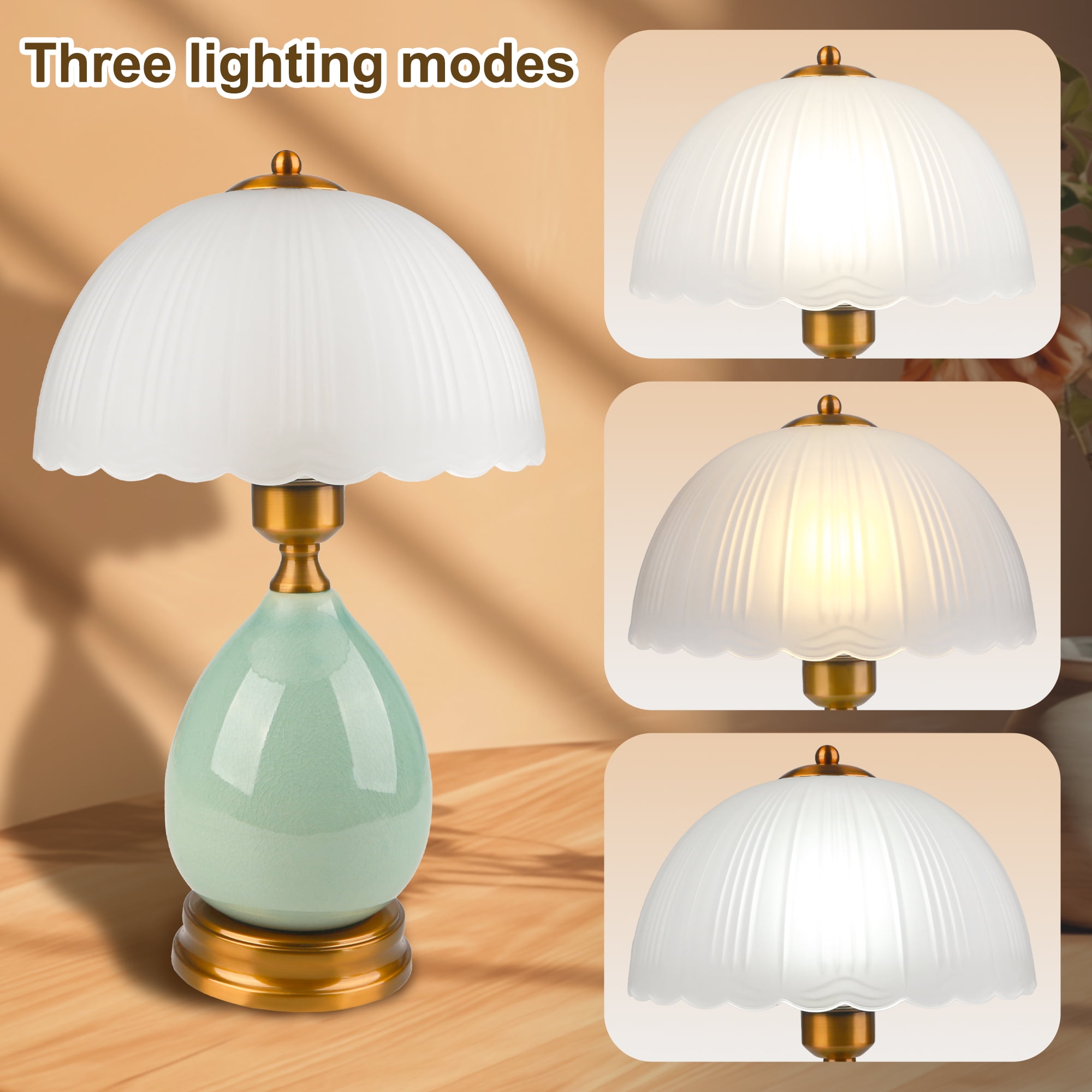 Vintage Lamp for Living Room,16" Modern Ceramic Table Lamps for Bedroom,Retro Bedside Nightstand Traditional Lamps, Classic Chinoiserie Green Lamp for Home Decor