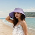 thumbnail image 2 of Women's Wide Brim Visor Hat with Bow Detail Adjustable Velcro Closure for Beach or Outdoor Protection - Purple, 2 of 6