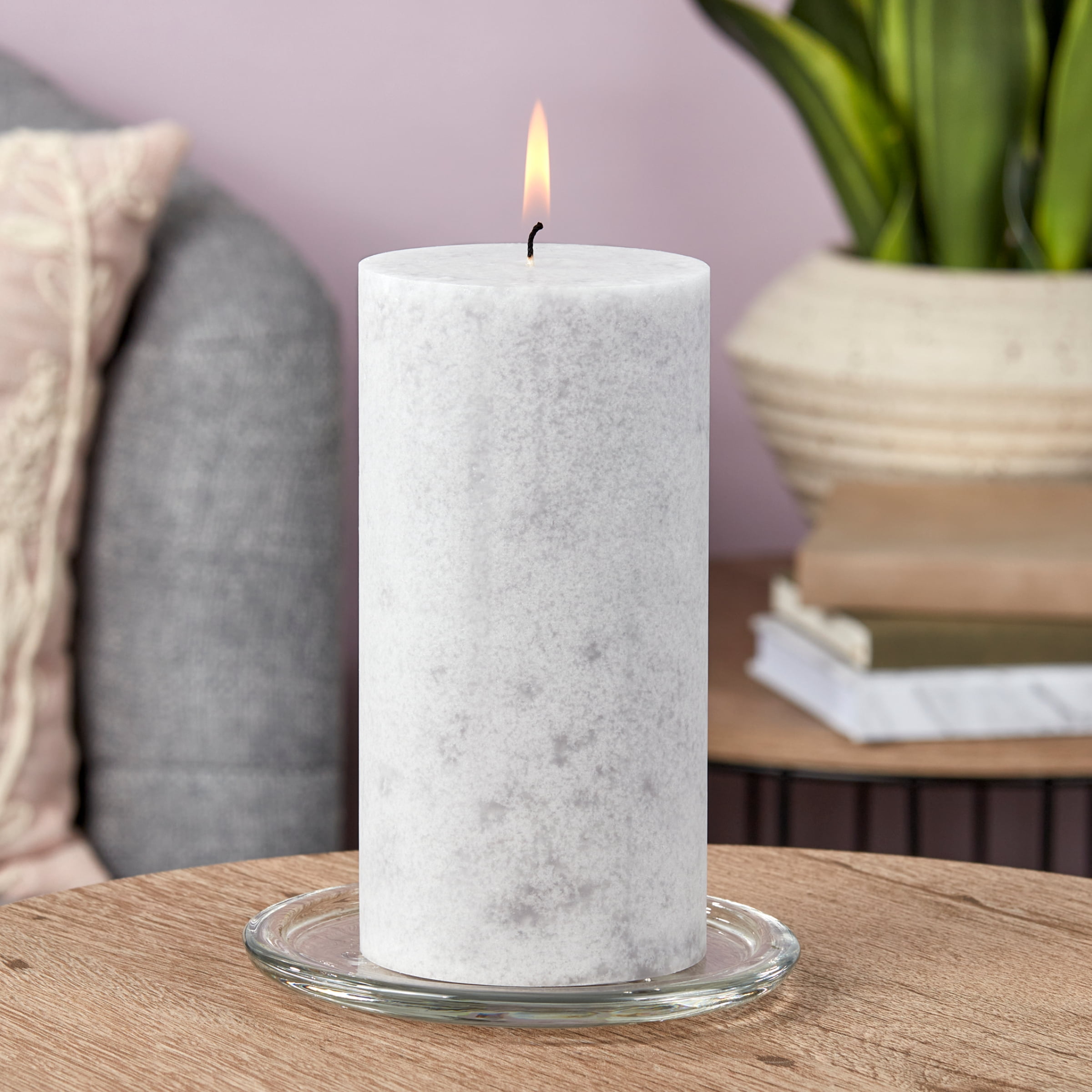 Mainstays Unscented Decorative Mottled Pillar Candle, Gray, 3 in x 6 in, 1 Count
