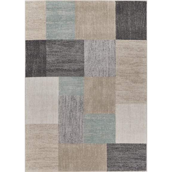 Ox Bay Diana 5'2" x 7'2" Gray/Tan/Blue Color Block Stain and Fade Stain Resistant Indoor Area Rug