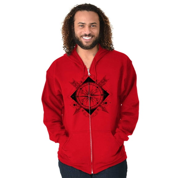 Compass Diamond Symbolic Spiritual Unisex Fleece Graphic Zip Up Hoodie Brisco Brands 2X