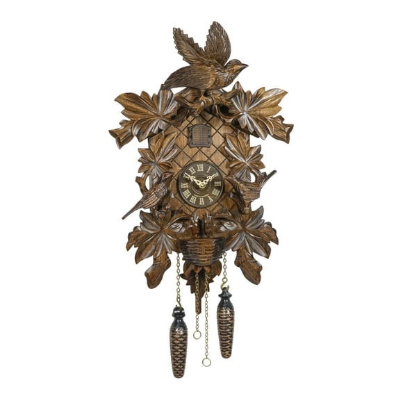 Quartz Cuckoo Clock 6 leaves, 3 brids, nest, with music