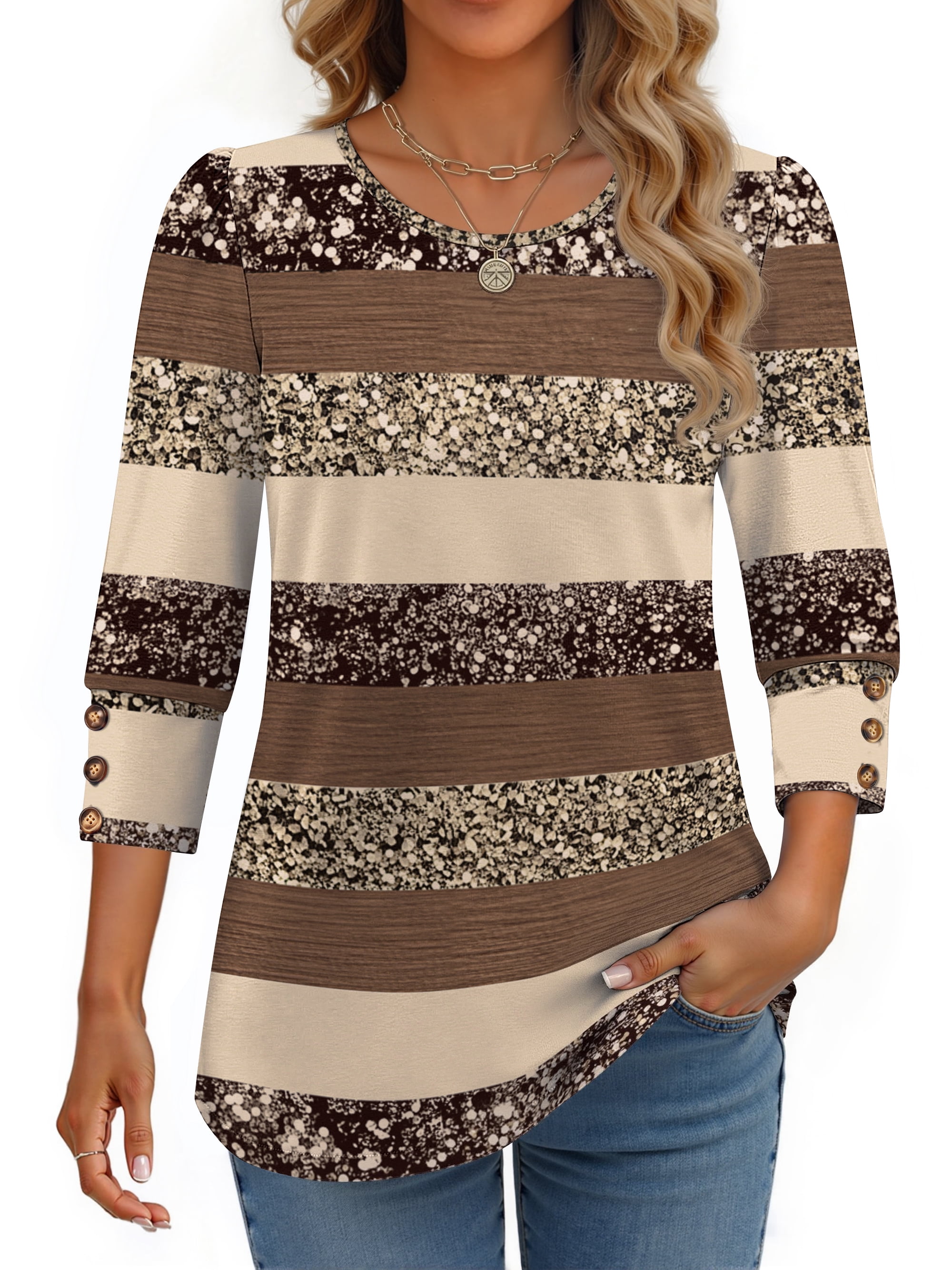 Fantaslook Womens Tops 3/4 Sleeve with Buttons Dressy Casual Blouses Summer Shirts Beach Vacation Trendy Clothes