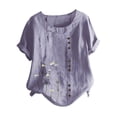 thumbnail image 1 of Shirt Printing Machine Womens Casual O-Neck Short Sleeve Buttons Tees Floral Printing Loose Shirt Tops, 1 of 3