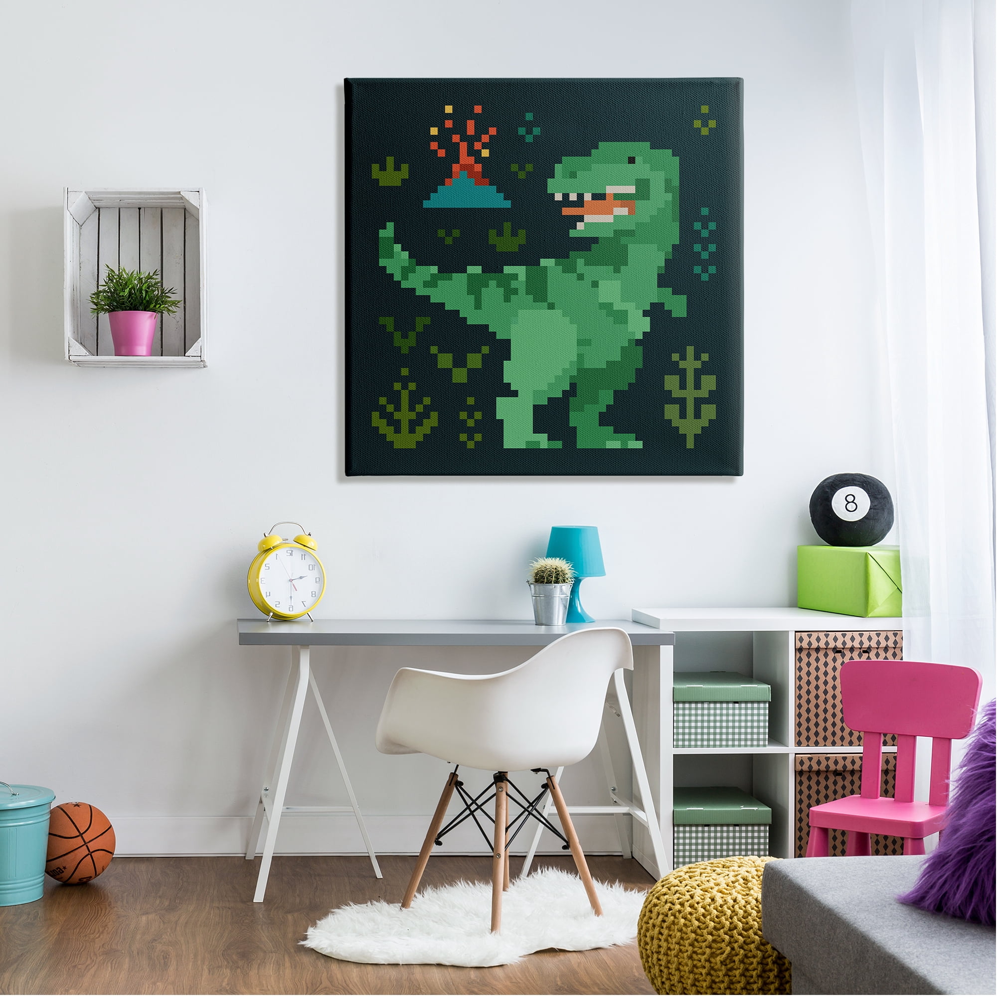 Stupell Industries Pixel Style Dinosaur Animals & Insects Painting Gallery Wrapped Canvas Art Print Wall Art, 36 x 36
