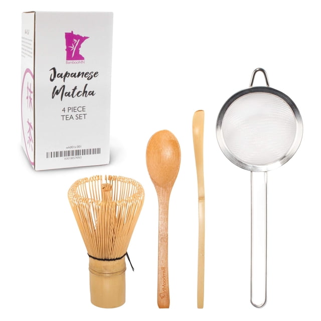 Juego de té matcha Bamboo Chasen, colador y cuchara