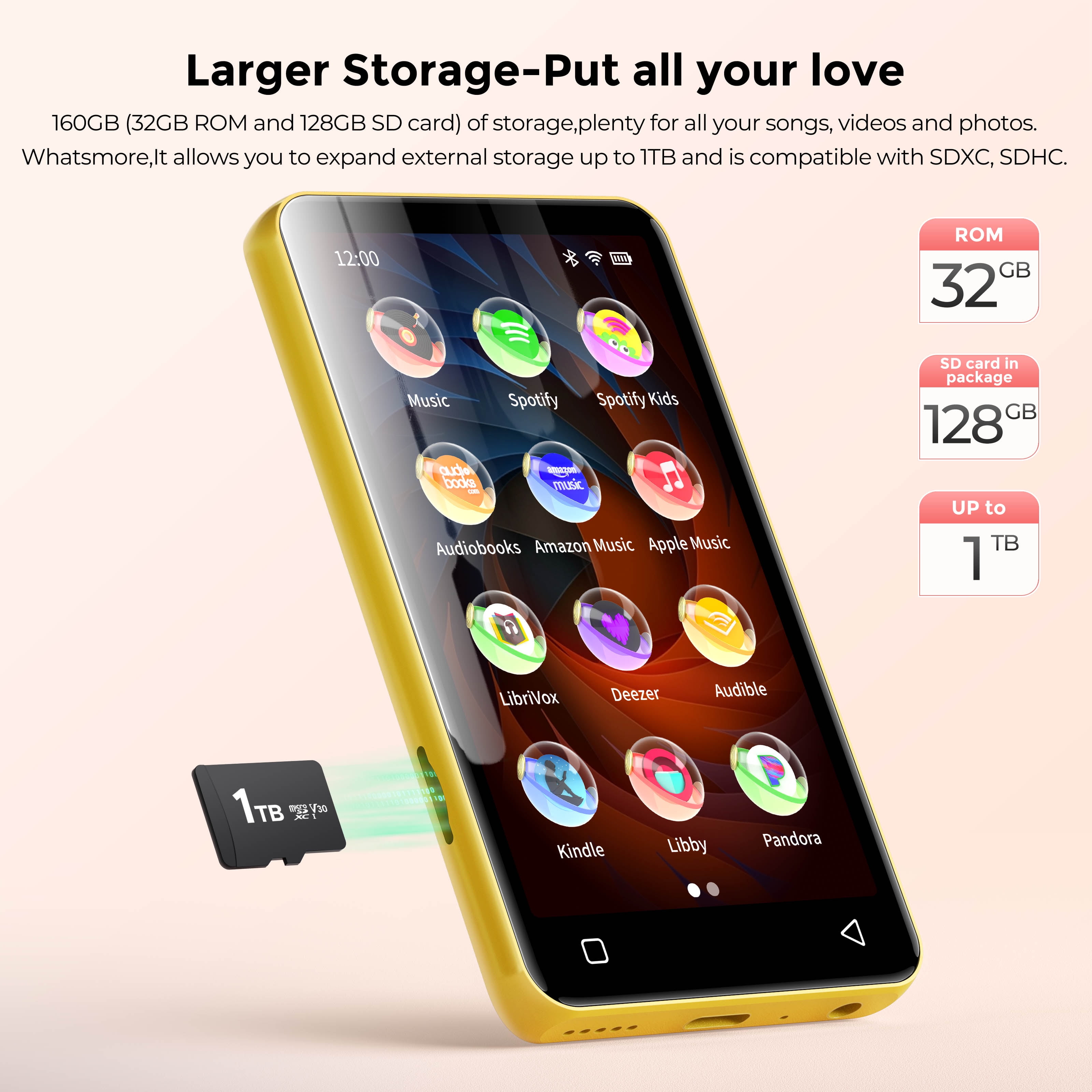 MP3 Speler Met Spotify En WiFi - Android 13 Bluetooth Speler Met 160GB Geheugen, FM Radio En Audible