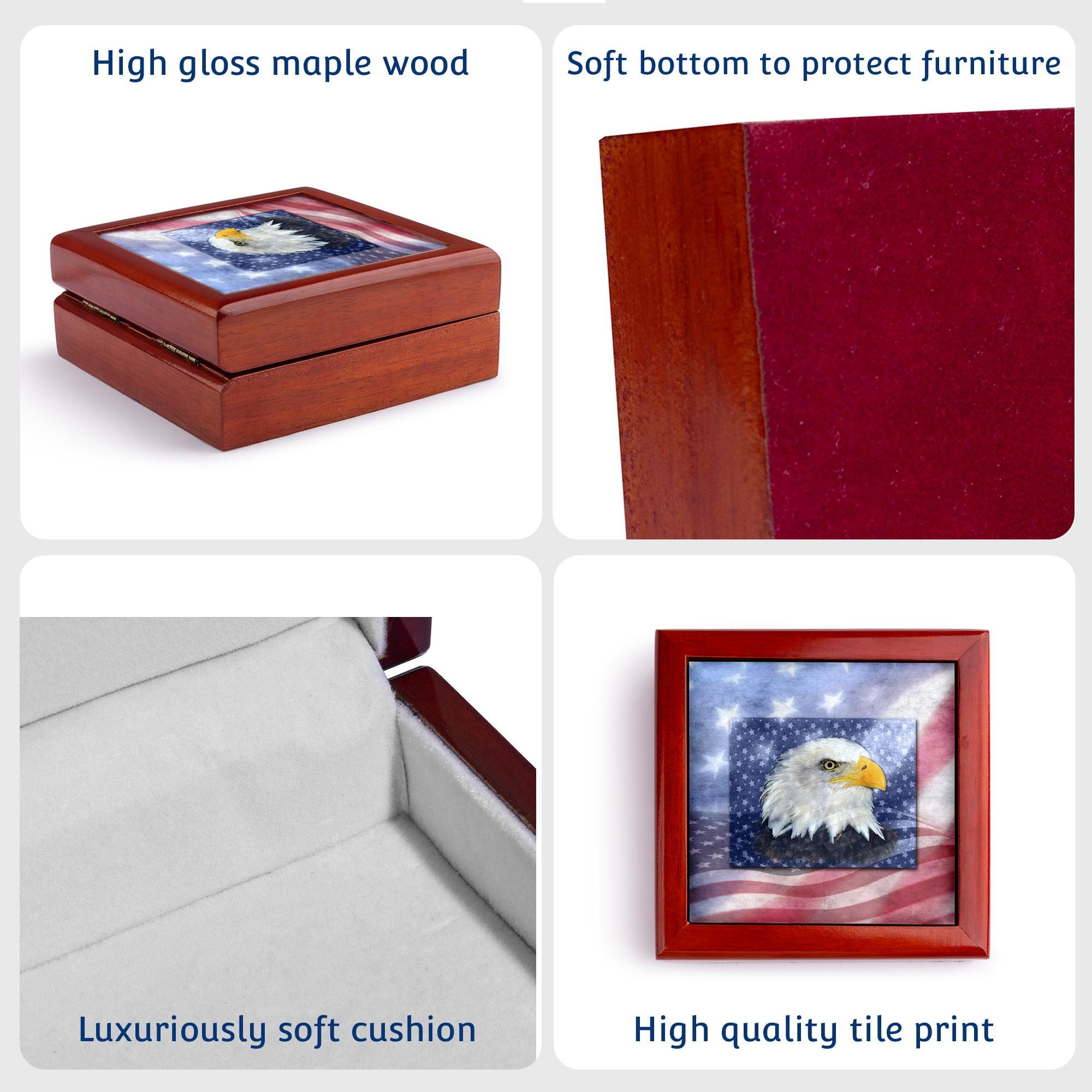 3dRose, U.S. Flag and American Eagle, Jewelry Box 5.5x5.5 inch with 4 inch tile