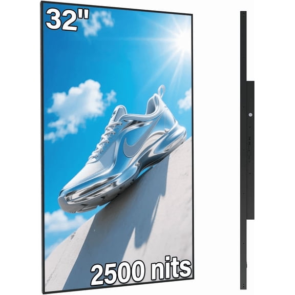 32 inch Digital Signage, 2500nits High Brightness Advertising Display, Slim Fit Frameless LCD Monitor, CMS Remote Publishing, 24/7 Operation, Smart Split Screen Play, HDMI/USB/WiFi/Android System