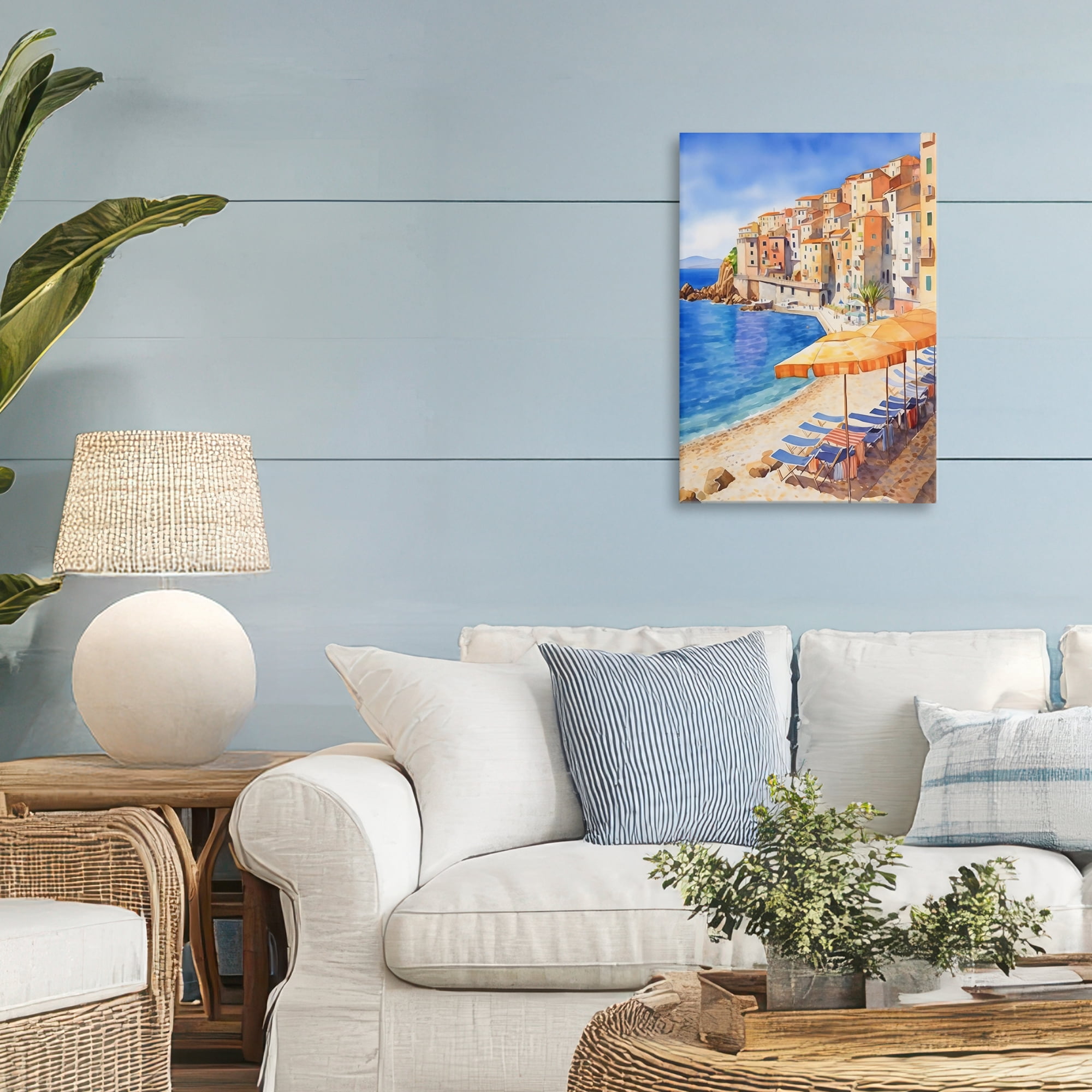 Stupell Industries Beach Lounging on Mediterranean Shore Canvas Wall Art, design by Creative Studio