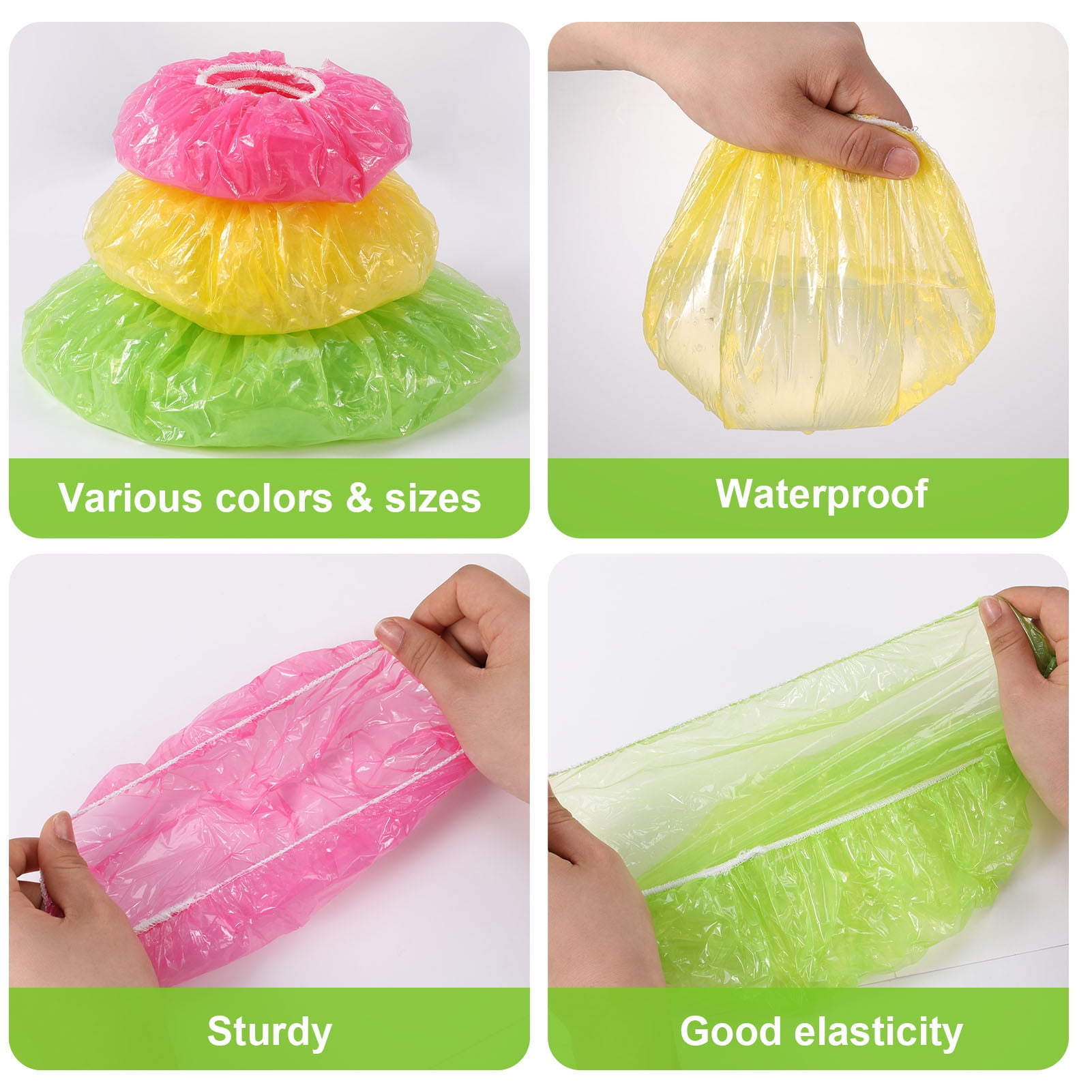 Topekada 5 Size Bowl Covers Reusable, 180Pcs Plastic Bowl Covers, Elastic 5 Translucent Stretchable Sizes and Colorful Dish Plate Covers for Family Outside Picnic Leftovers