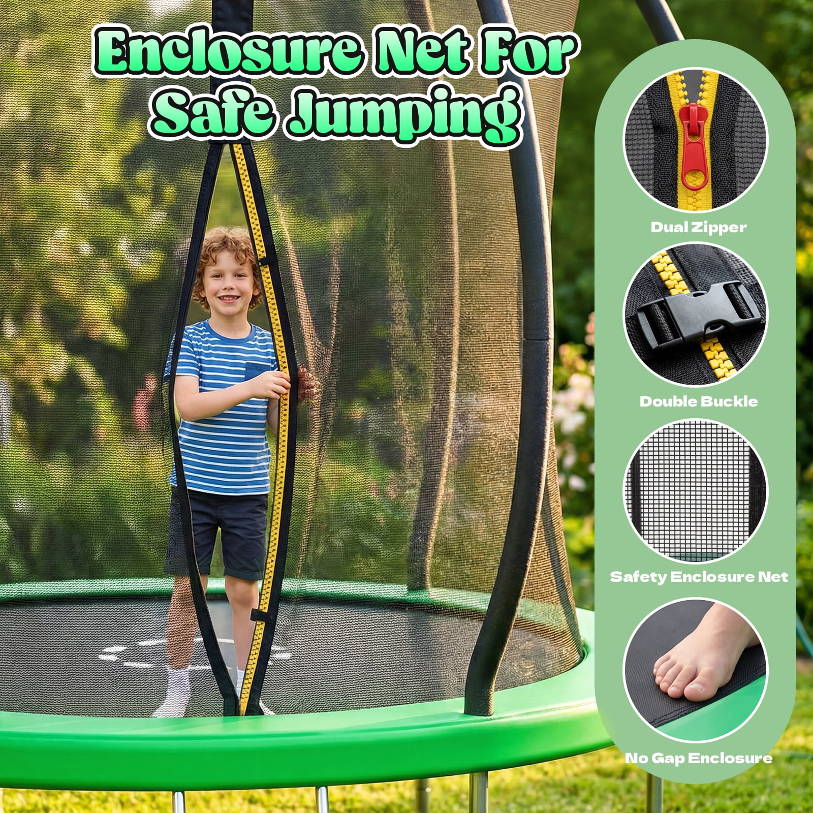 Outdoor Trampoline,Fashionsport Outfitters 8FT/10FT/12FT/14FT Round Jumping Trampoline with Enclosure Net and Ladder,Recreational Backyard Trampolines Anti-Rust for Kids Birthday Gift