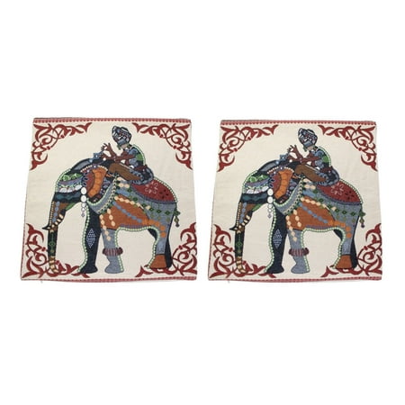 Sofa Grill Set of 2 Square Pillow Cases Cotton Linen Girl Riding Elephant with Tapestry 18