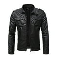 thumbnail image 2 of Men's Leather Jacket 2025 Fall Winter Long Sleeve Slim Fit Stand Collar Zip Up Jacket with Pockets Outerwear Coat, 2 of 6