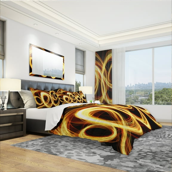 Designart 'Gold Shock Abstract' Modern & Contemporary Duvet Cover Set