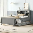 thumbnail image 2 of Euroco Wood Twin Size Platform Bed with Storage Trundle Bed and Drawers, USB Charging and Shleves, Gray, 2 of 17